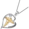 YFN 925 Sterling Silver Caduceus Angel Nursing Themed Pendant Necklace 18″(Live Love Heal Necklace)