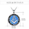 YFN Masonic Pendant Necklace Sterling Silver for Men, Freemason Compass Symbol Opal/Abalone Jewelry Gifts for Women Men 18+2″(Blue-Masonic Opal Necklace)