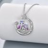 YFN Owl Necklace Inspirational Jewelry Sterling Silver Never Give Up Owl Gifts Moon Star Necklace for Women(Purple Owl Necklace Mom Daughter)