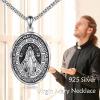 YFN Patron Saint Necklace Sterling Silver Amulet Medal Pendant Religious Protector Jewelry Gifts for Women Men(25. Virgin Mary (Oval))