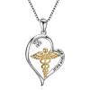 YFN 925 Sterling Silver Caduceus Angel Nursing Themed Pendant Necklace 18″(Live Love Heal Necklace)