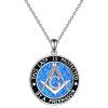 YFN Masonic Pendant Necklace Sterling Silver for Men, Freemason Compass Symbol Opal/Abalone Jewelry Gifts for Women Men 18+2″(Blue-Masonic Opal Necklace)