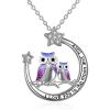 YFN Owl Necklace Inspirational Jewelry Sterling Silver Never Give Up Owl Gifts Moon Star Necklace for Women(Purple Owl Necklace Mom Daughter)