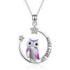 YFN Owl Necklace Inspirational Jewelry Sterling Silver Never Give Up Owl Gifts Moon Star Necklace for Women(Silver Owl Necklace)