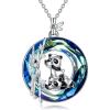 YFN Panda Sterling Silver Panda Bamboo Pendant Necklace with Blue Crystal