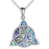 YFN Triple Moon Goddess Necklace Sterling Silver Pentagram Pentacle Opal Pendant necklace Pagan Wiccan Magic Amulet Tree of Life Jewelry for Women Men 18″(Abalone-Trinity Knot Necklace)