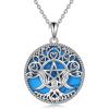 YFN Triple Moon Goddess Necklace Sterling Silver Pentagram Pentacle Opal Pendant necklace Pagan Wiccan Magic Amulet Tree of Life Jewelry for Women Men 18″(A-Turquoise Necklace)