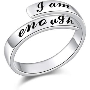 AXELUNA 925 Sterling Silver Ring I am Enough Adjustable Rings for Women (Silver, 7)(Silver)