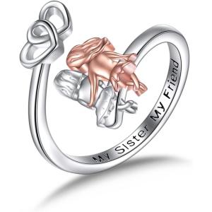 AXELUNA 925 Sterling Silver Sisters Ring Adjustable My Sister My Friend Jewelry Gifts for Women Heart Friendship Rings Sisters Gifts from Sister(2 Sisters)