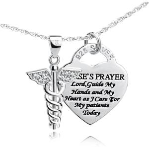 YFN 925 Sterling Silver Caduceus Angel Nursing Themed Pendant Necklace 18″(A Caduceus Necklace)