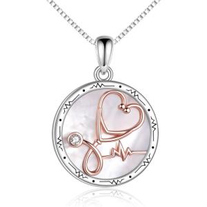 YFN 925 Sterling Silver Caduceus Angel Nursing Themed Pendant Necklace 18″(Stethoscope Necklace)