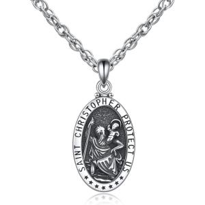 YFN 925 Sterling Silver Patron Saint Medal Necklace Amulet Necklace Protection Jewelry for Women and Men(with Gift Box)(A02 St. Christopher)