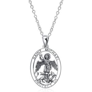YFN 925 Sterling Silver Patron Saint Medal Necklace Amulet Necklace Protection Jewelry for Women and Men(with Gift Box)(B02 St. Michael)