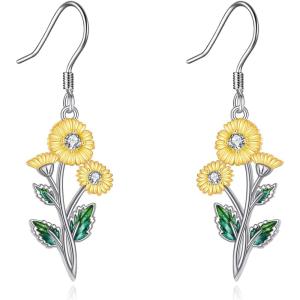 YFN Birth Month Flower Drop Dangle Earrings S925 Sterling Silver Birthday Jewelry Gifts for Women(Drop-Aprial Daisy Earrings)