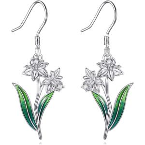 YFN Birth Month Flower Drop Dangle Earrings S925 Sterling Silver Birthday Jewelry Gifts for Women(Drop-Daffodil March Earrings)