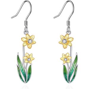 YFN Birth Month Flower Drop Dangle Earrings S925 Sterling Silver Birthday Jewelry Gifts for Women(Drop-Dec.Narcissus Earrings)