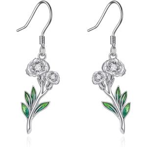 YFN Birth Month Flower Drop Dangle Earrings S925 Sterling Silver Birthday Jewelry Gifts for Women(Drop-Jan.-Carnation Earrings)