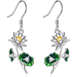 YFN Birth Month Flower Drop Dangle Earrings S925 Sterling Silver Birthday Jewelry Gifts for Women(Drop-July Lotus Flower Earrings)