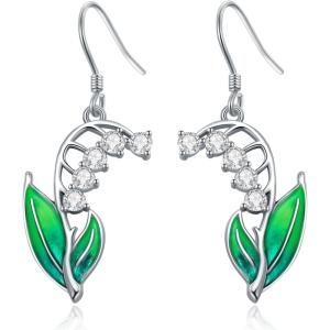 YFN Birth Month Flower Drop Dangle Earrings S925 Sterling Silver Birthday Jewelry Gifts for Women(May-Lily Of The Valley)
