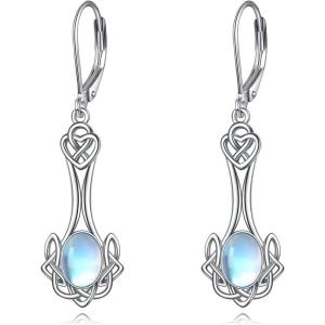 YFN Celtic Moonstone Irish Knot Drop Dangle Earrings Sterling Silver Leverback Earrings Jewelry for Women