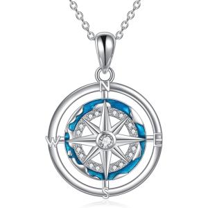 YFN Compass Necklace Sterling Silver Map Necklace Graduation Friendship Talisman Travel Necklace Inspirational Graduation Gift Jewelry Gifts for Women Men