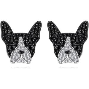 YFN Dog Stud Earrings Sterling Silver Dog Breed Earrings Jewelry Puppy Gifts for Women(Boston Terrier)