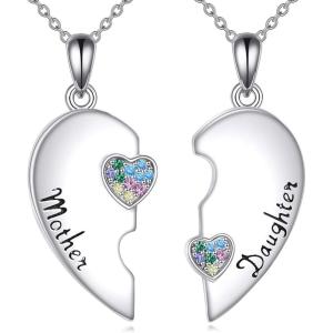 YFN Mom Necklace for Women Sterling Silver mother necklace Mothers Day Birthday Jewelry Gifts for Mother Grandma 18″(Mother Daughter Necklace Set)