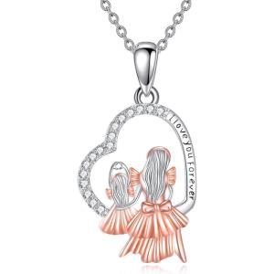 YFN Mom Necklace for Women Sterling Silver mother necklace Mothers Day Birthday Jewelry Gifts for Mother Grandma 18″(Silver-Mother Daughter Necklace)