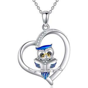 YFN Owl Necklace Inspirational Jewelry Sterling Silver Never Give Up Owl Gifts Moon Star Necklace for Women(Owl Necklace)