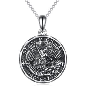 YFN Patron Saint Necklace Sterling Silver Amulet Medal Pendant Religious Protector Jewelry Gifts for Women Men(01. St Michael)