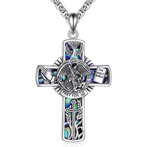 YFN Patron Saint Necklace Sterling Silver Amulet Medal Pendant Religious Protector Jewelry Gifts for Women Men(01. St Michael (Cross))
