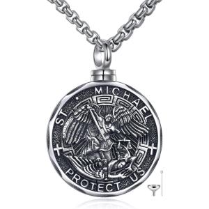 YFN Patron Saint Necklace Sterling Silver Amulet Medal Pendant Religious Protector Jewelry Gifts for Women Men(01. St Michael (Urn))
