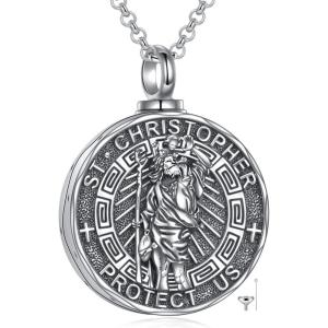 YFN Patron Saint Necklace Sterling Silver Amulet Medal Pendant Religious Protector Jewelry Gifts for Women Men(02. St Christopher (Urn))