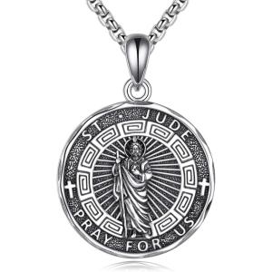 YFN Patron Saint Necklace Sterling Silver Amulet Medal Pendant Religious Protector Jewelry Gifts for Women Men(03. St Jude)