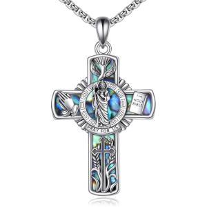 YFN Patron Saint Necklace Sterling Silver Amulet Medal Pendant Religious Protector Jewelry Gifts for Women Men(03. St Jude (Cross))