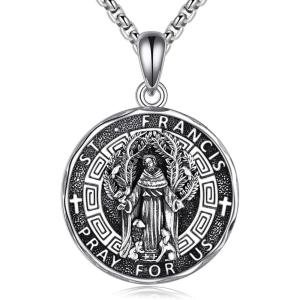 YFN Patron Saint Necklace Sterling Silver Amulet Medal Pendant Religious Protector Jewelry Gifts for Women Men(04. St Francis)