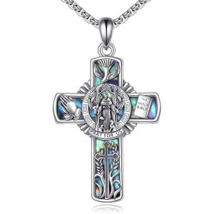 YFN Patron Saint Necklace Sterling Silver Amulet Medal Pendant Religious Protector Jewelry Gifts for Women Men(04. St Francis (Cross))