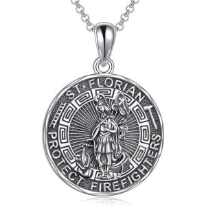 YFN Patron Saint Necklace Sterling Silver Amulet Medal Pendant Religious Protector Jewelry Gifts for Women Men(05. St Florian)