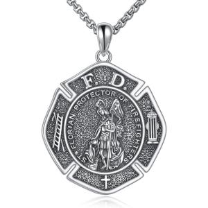 YFN Patron Saint Necklace Sterling Silver Amulet Medal Pendant Religious Protector Jewelry Gifts for Women Men(05. St Florian (Large))