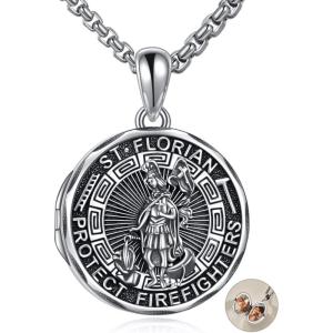YFN Patron Saint Necklace Sterling Silver Amulet Medal Pendant Religious Protector Jewelry Gifts for Women Men(05. St Florian (Locket))