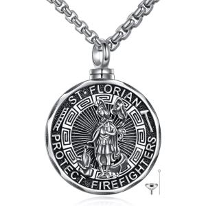 YFN Patron Saint Necklace Sterling Silver Amulet Medal Pendant Religious Protector Jewelry Gifts for Women Men(05. St Florian (Urn))