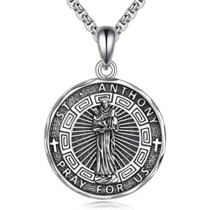 YFN Patron Saint Necklace Sterling Silver Amulet Medal Pendant Religious Protector Jewelry Gifts for Women Men(06. St Anthony)