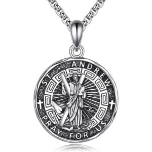 YFN Patron Saint Necklace Sterling Silver Amulet Medal Pendant Religious Protector Jewelry Gifts for Women Men(07. St Andrew)