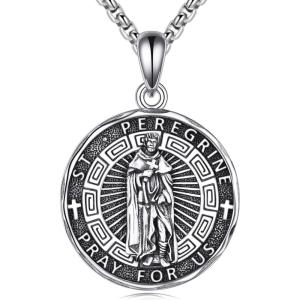 YFN Patron Saint Necklace Sterling Silver Amulet Medal Pendant Religious Protector Jewelry Gifts for Women Men(09. St Peregrine)