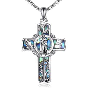 YFN Patron Saint Necklace Sterling Silver Amulet Medal Pendant Religious Protector Jewelry Gifts for Women Men(09. St Peregrine (Cross))