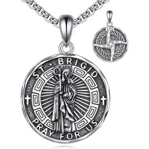 YFN Patron Saint Necklace Sterling Silver Amulet Medal Pendant Religious Protector Jewelry Gifts for Women Men(11. St Brigid)