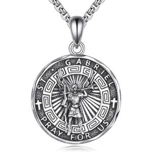 YFN Patron Saint Necklace Sterling Silver Amulet Medal Pendant Religious Protector Jewelry Gifts for Women Men(12. St Gabriel)