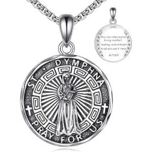 YFN Patron Saint Necklace Sterling Silver Amulet Medal Pendant Religious Protector Jewelry Gifts for Women Men(13. St Dymphna)