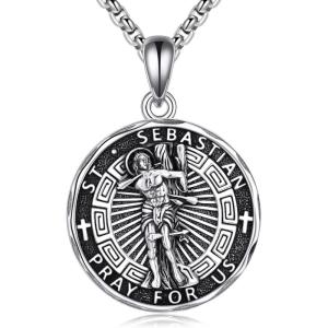 YFN Patron Saint Necklace Sterling Silver Amulet Medal Pendant Religious Protector Jewelry Gifts for Women Men(14. St Sebastian)