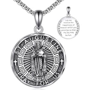 YFN Patron Saint Necklace Sterling Silver Amulet Medal Pendant Religious Protector Jewelry Gifts for Women Men(15. St Augustine)